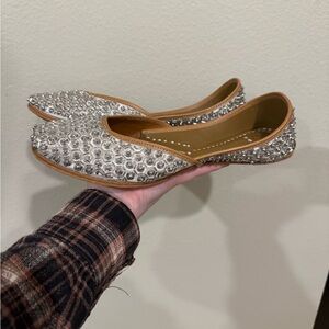 Elegant Silver Embellished Women's Loafers 10